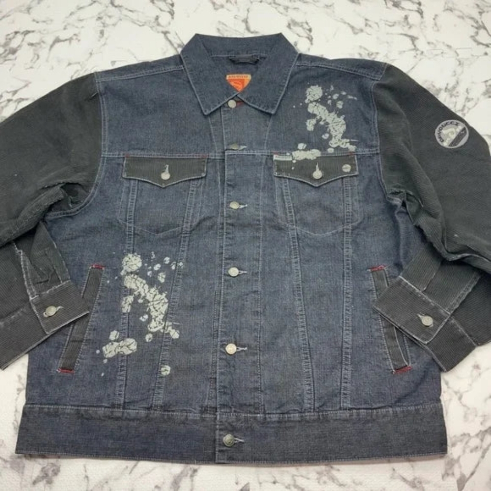 Men's Davoucci Blue | Gray Corduroy Casual Denim Jacket NWT